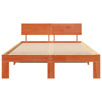 Bedframe met hoofdbord, gewaxte bruine kleur, 120x200 cm, massief grenenhout