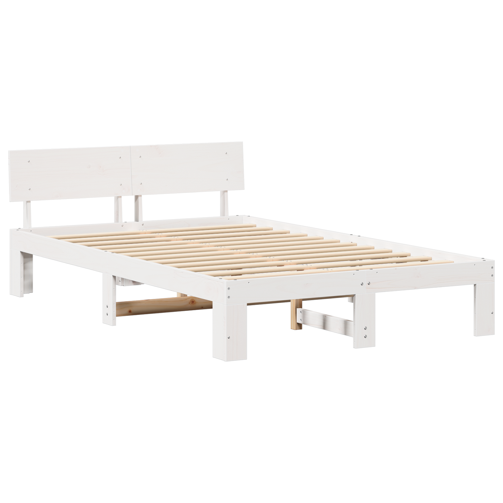 Bedbodem met hoofdbord in het wit, 140x190 cm, van massief grenenhout