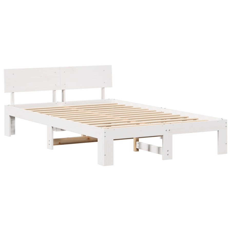 Bedbodem met hoofdbord in het wit, 140x190 cm, van massief grenenhout