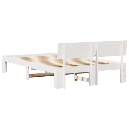 Bedbodem met hoofdbord in het wit, 140x190 cm, van massief grenenhout
