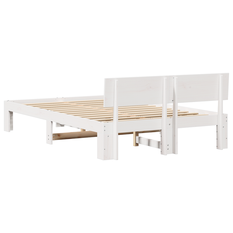 Bedbodem met hoofdbord in het wit, 140x190 cm, van massief grenenhout