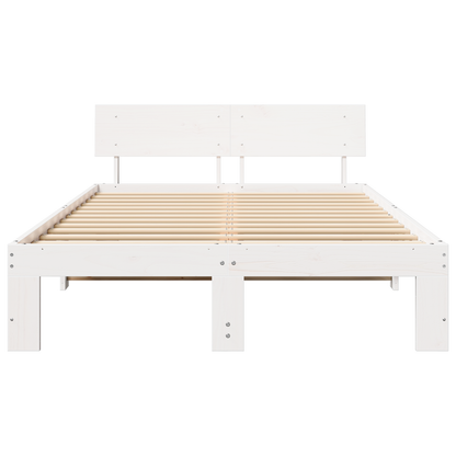 Bedbodem met hoofdbord in het wit, 140x190 cm, van massief grenenhout