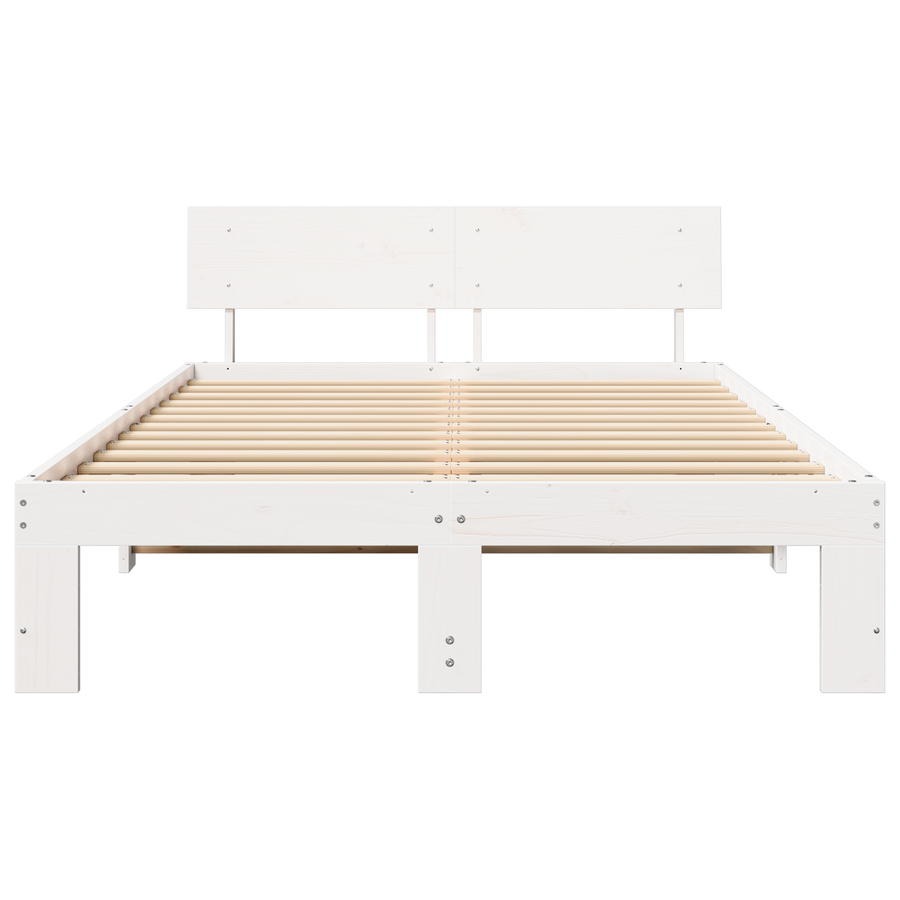 Bedbodem met hoofdbord in het wit, 140x190 cm, van massief grenenhout
