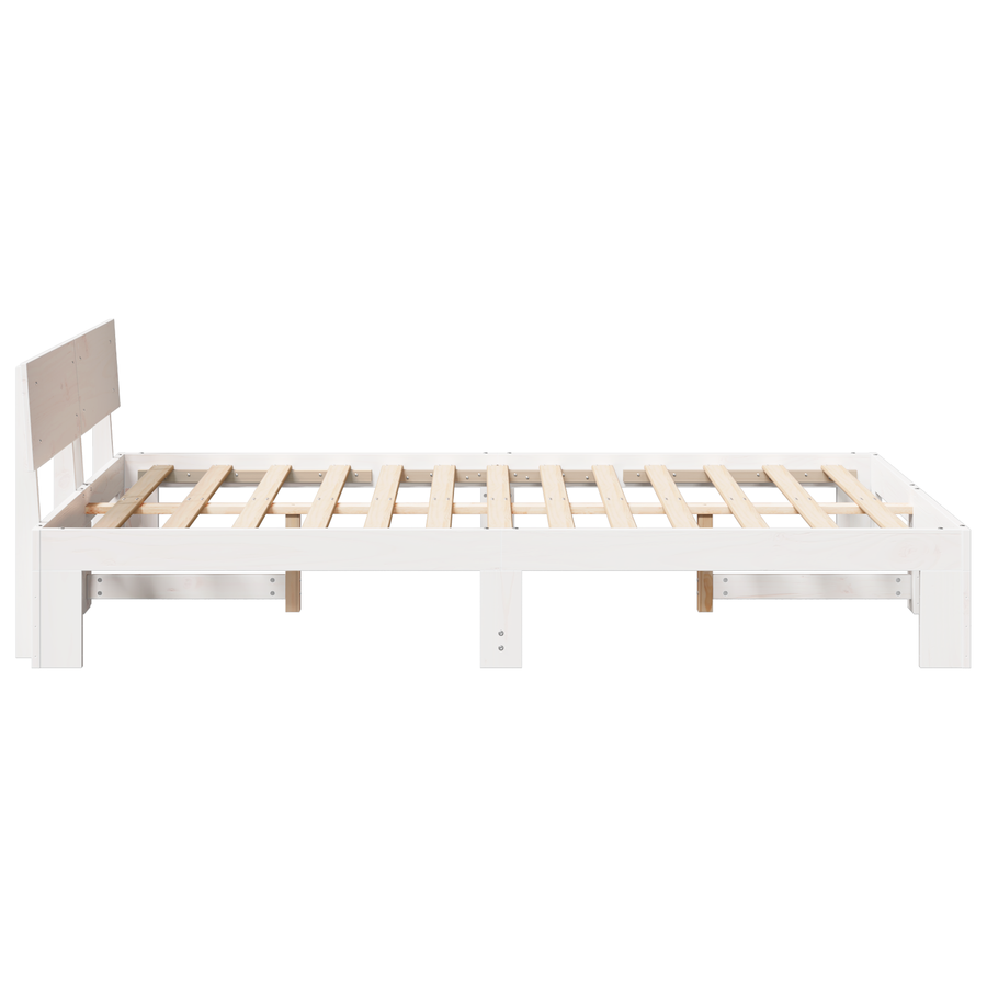 Bedbodem met hoofdbord in het wit, 140x190 cm, van massief grenenhout