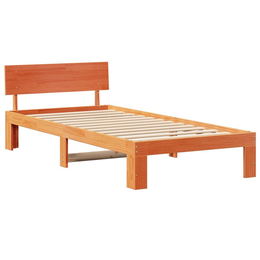 Bedframe met Hoofdbord Wasbruin 80x200 cm Massief Grenenhout
