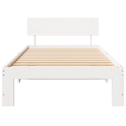 Bedframe met Hoofdbord Wit 75x190 cm Massief Grenenhout
