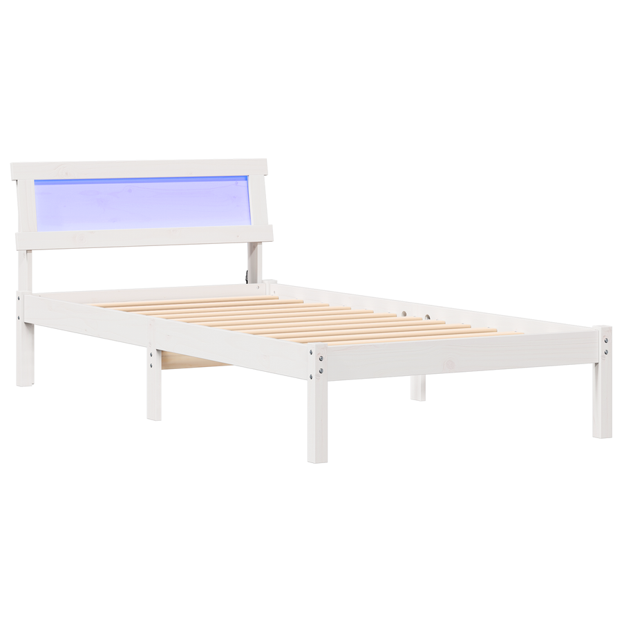 Bedframe met hoofdbord & LED Wit 90x200 cm Massief grenenhout