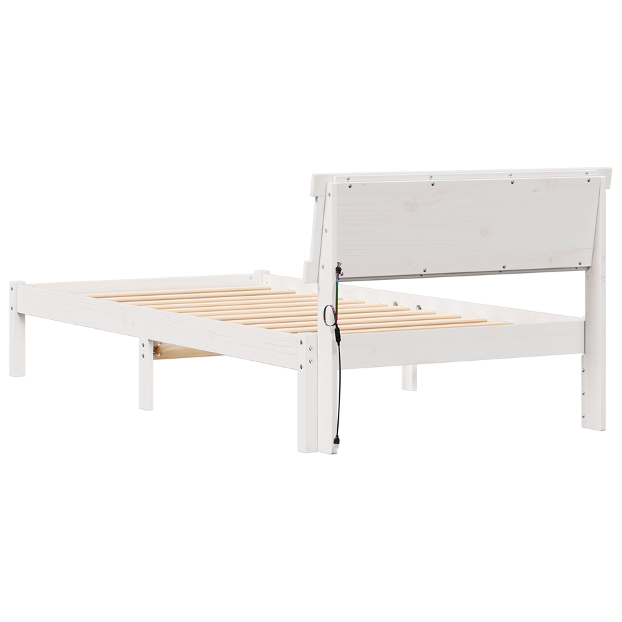 Bedframe met hoofdbord & LED Wit 90x200 cm Massief grenenhout