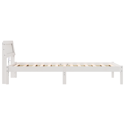 Bedframe met hoofdbord & LED Wit 90x200 cm Massief grenenhout