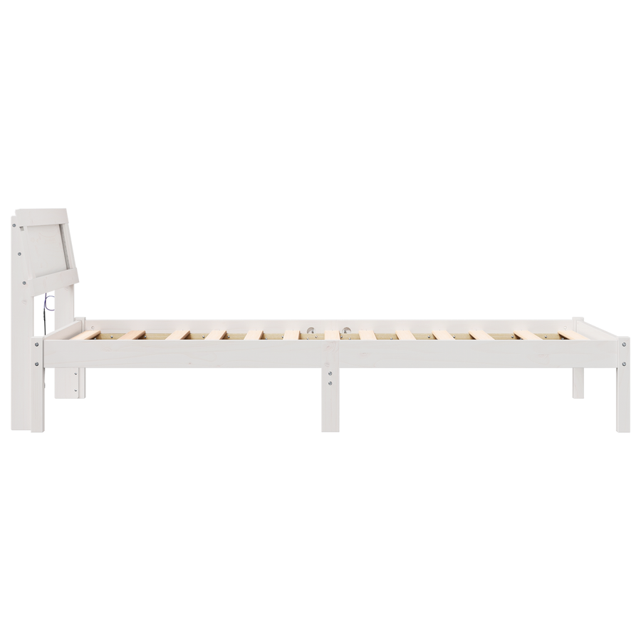 Bedframe met hoofdbord & LED Wit 90x200 cm Massief grenenhout