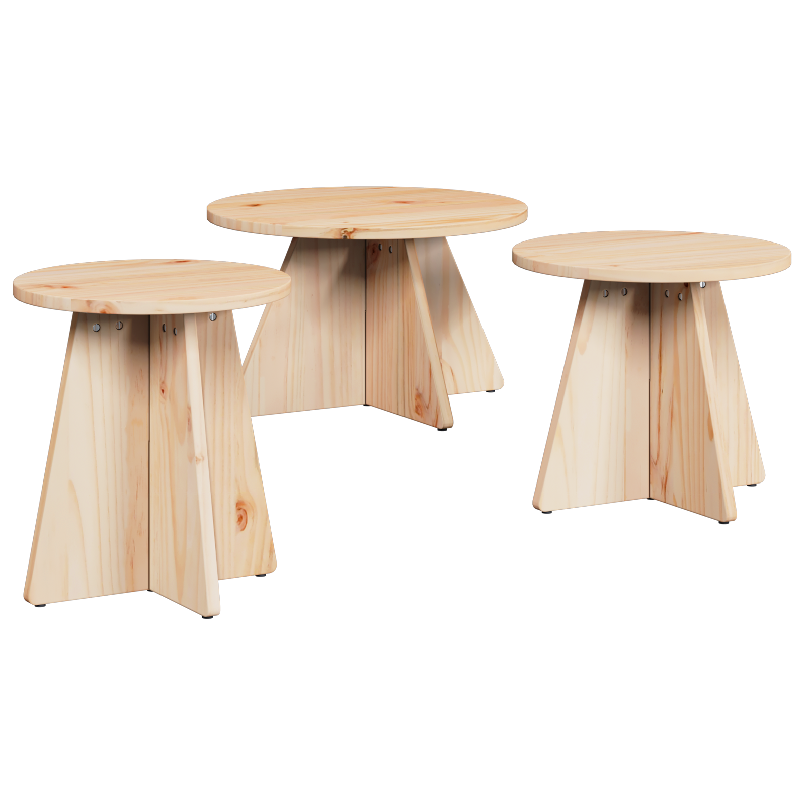 Salontafel 3 pcs Natuurlijk 49 x 49 x 30 cm Massief grenenhout