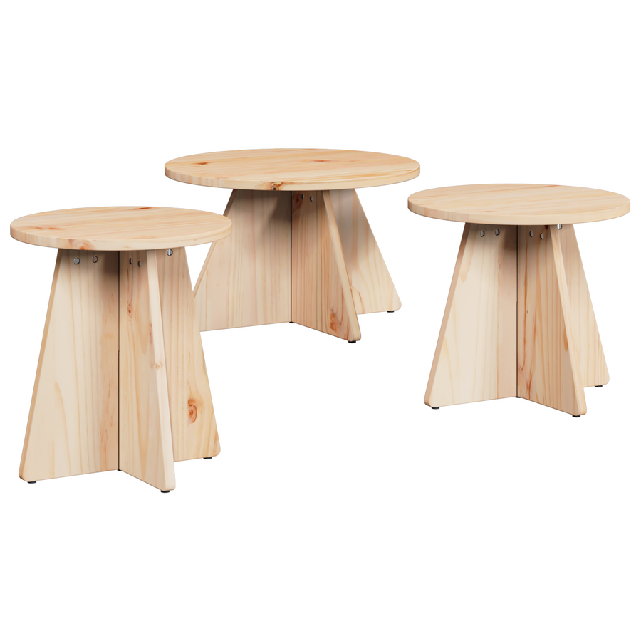 Salontafel 3 pcs Natuurlijk 49 x 49 x 30 cm Massief grenenhout