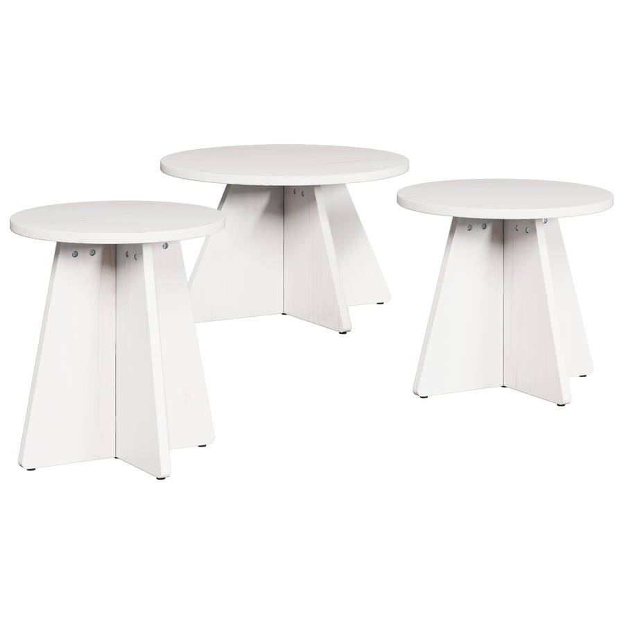 Koffietafel Set 3 pcs Wit 49 x 49 x 30 cm Massief grenenhout