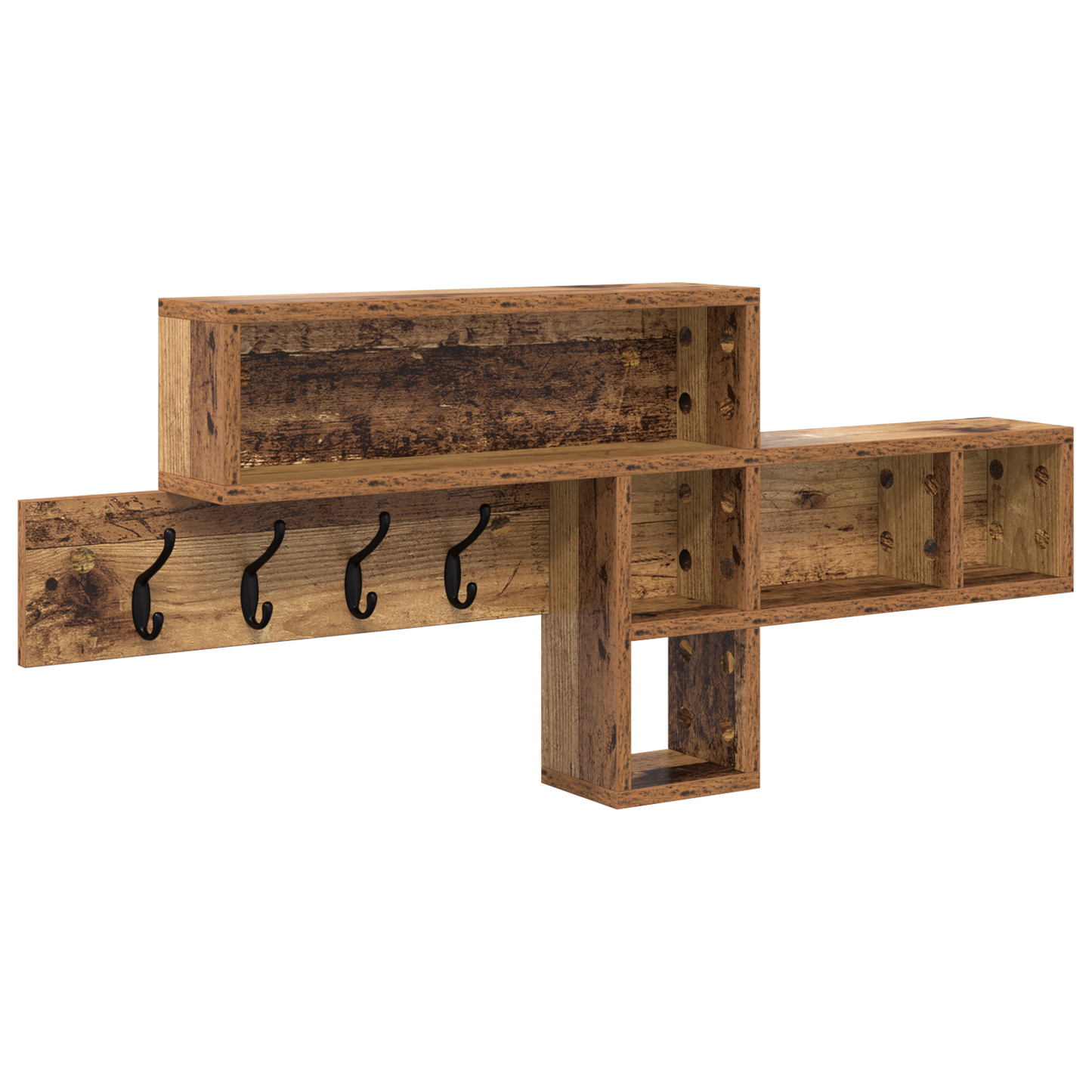 Wandgemonteerde kapstok met plank met opslag Oude hout 100 x 12 x 43.5 cm