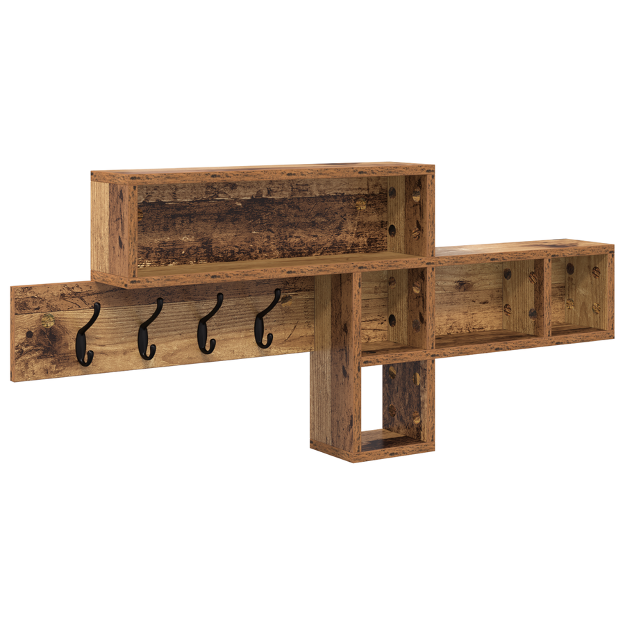 Wandgemonteerde kapstok met plank met opslag Oude hout 100 x 12 x 43.5 cm