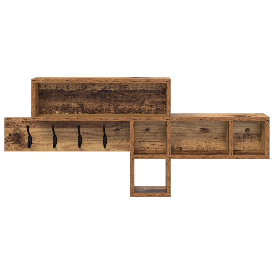 Wandgemonteerde kapstok met plank met opslag Oude hout 100 x 12 x 43.5 cm