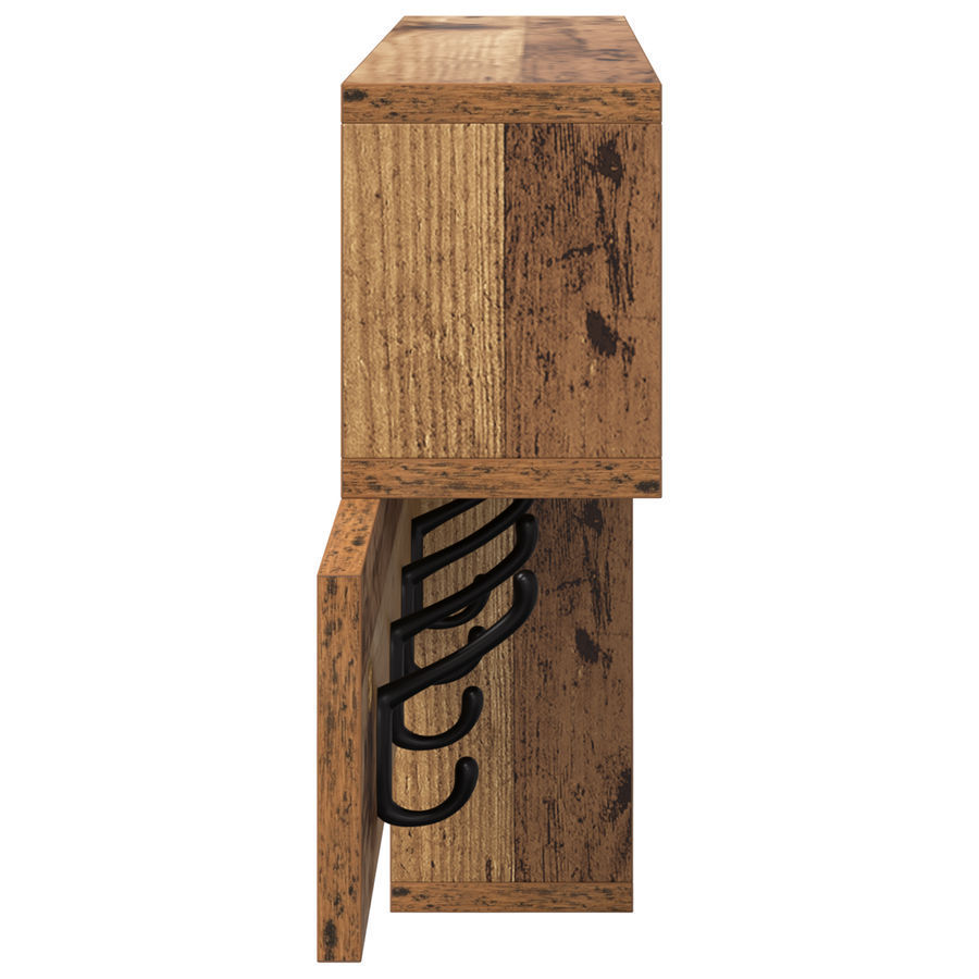Wandgemonteerde kapstok met plank met opslag Oude hout 100 x 12 x 43.5 cm