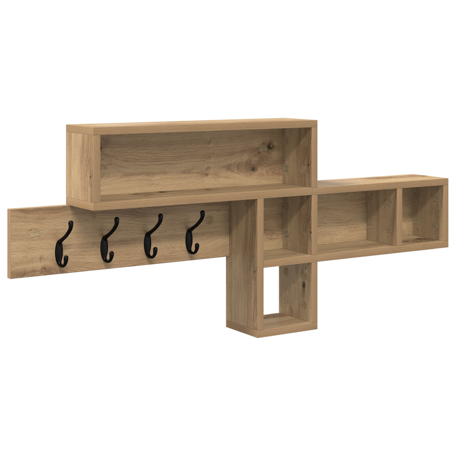 Wandgemonteerde kapstok met plank Wandgemonteerd met opslag artisanaal eikenkleurig