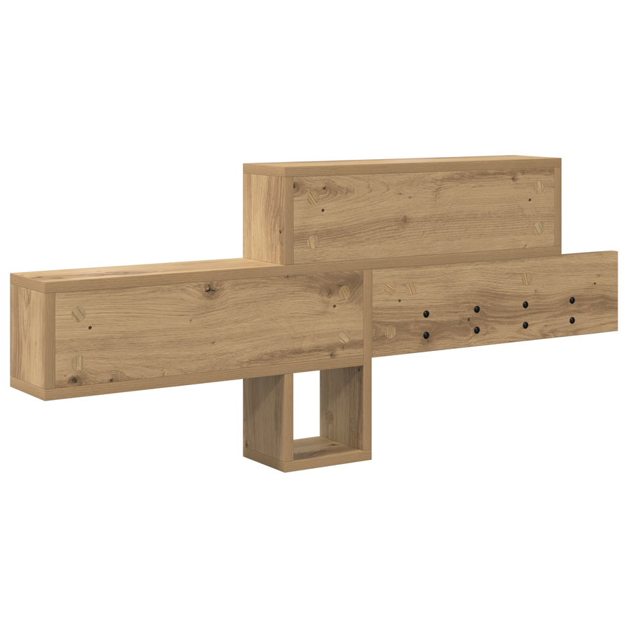 Wandgemonteerde kapstok met plank Wandgemonteerd met opslag artisanaal eikenkleurig