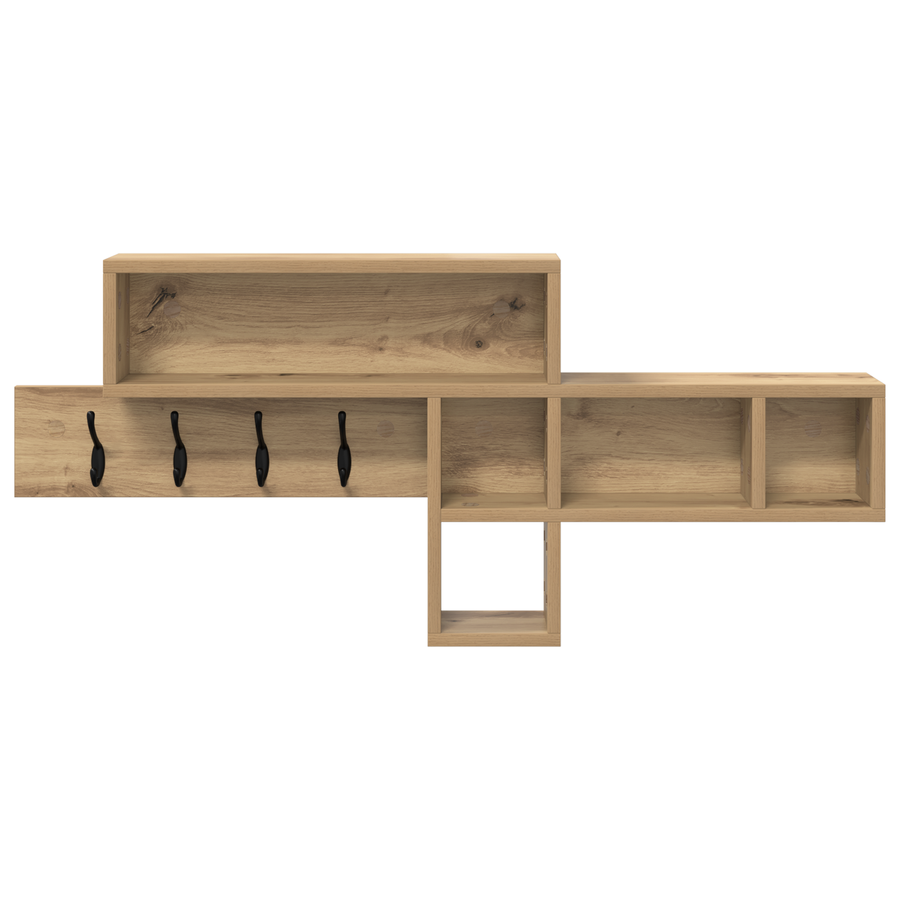 Wandgemonteerde kapstok met plank Wandgemonteerd met opslag artisanaal eikenkleurig