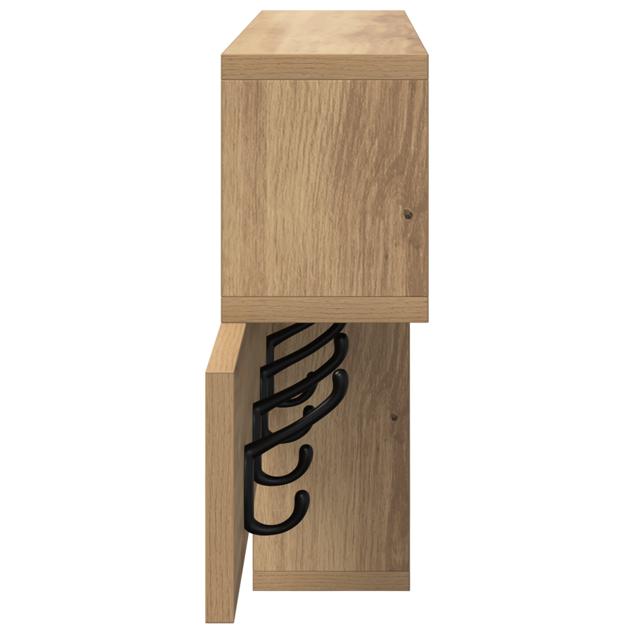 Wandgemonteerde kapstok met plank Wandgemonteerd met opslag artisanaal eikenkleurig