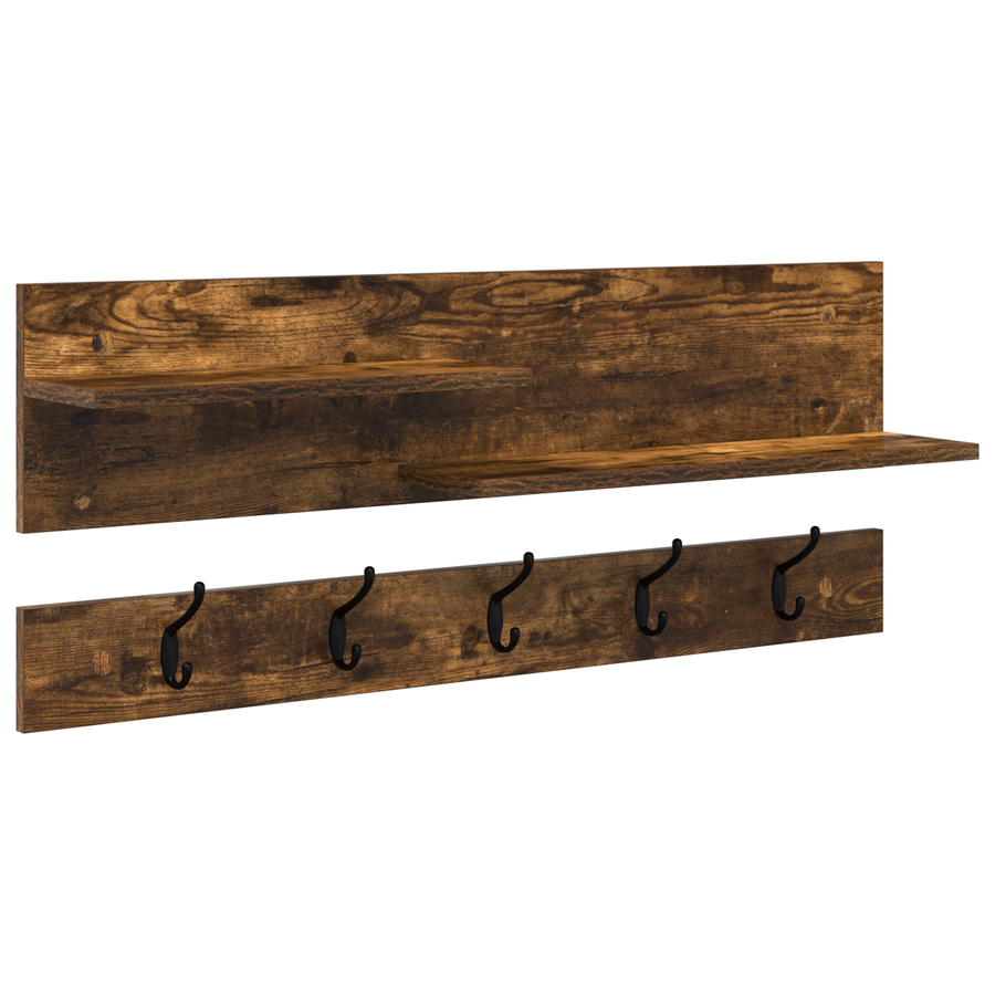 Wandgemonteerde kapstok met plank Gerookt eiken 90 x 15 x 36 cm