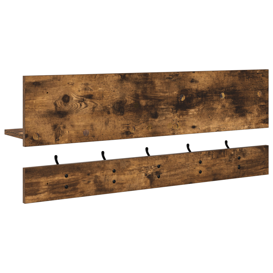 Wandgemonteerde kapstok met plank Gerookt eiken 90 x 15 x 36 cm