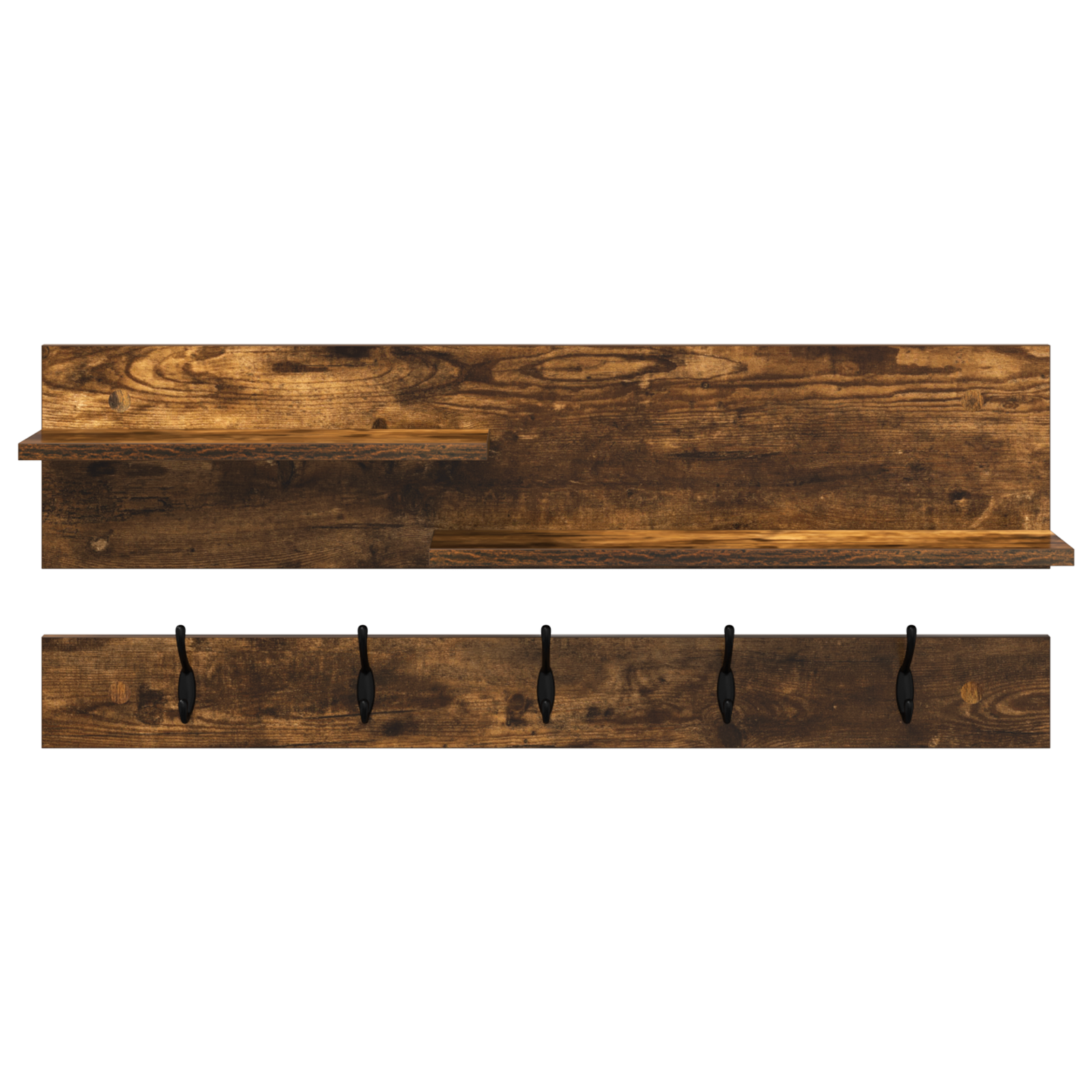 Wandgemonteerde kapstok met plank Gerookt eiken 90 x 15 x 36 cm