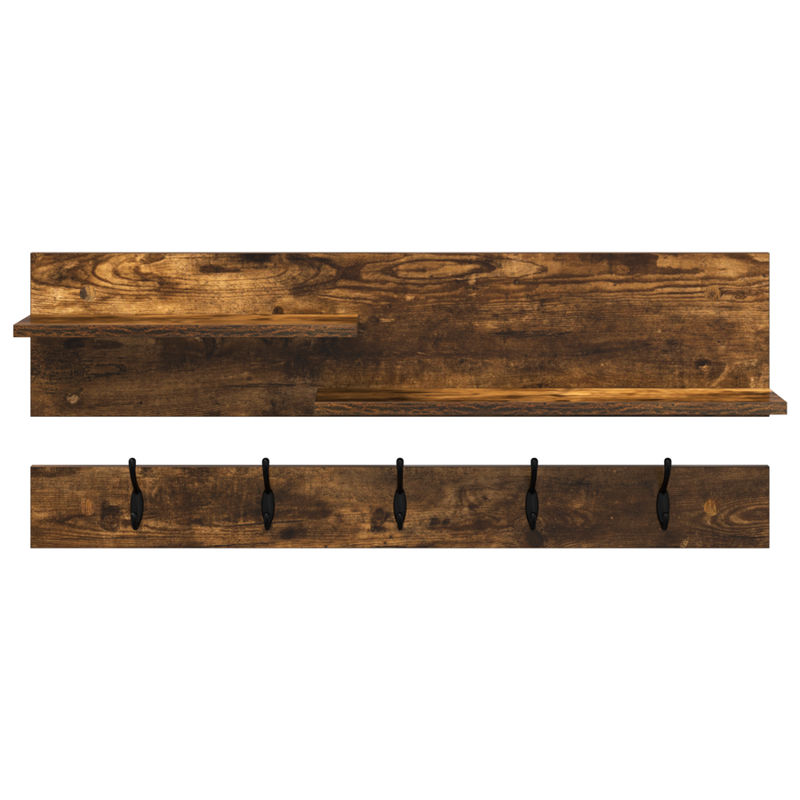 Wandgemonteerde kapstok met plank Gerookt eiken 90 x 15 x 36 cm