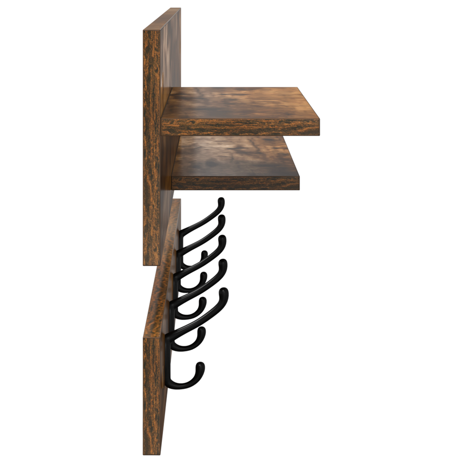 Wandgemonteerde kapstok met plank Gerookt eiken 90 x 15 x 36 cm