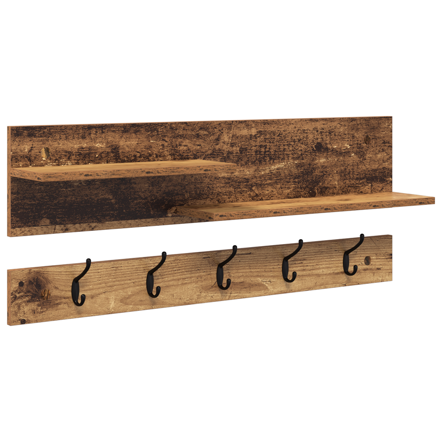 Wandgemonteerde kapstok Oud hout 90 x 15 x 36 cm Bewerkt hout
