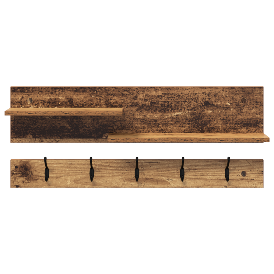 Wandgemonteerde kapstok Oud hout 90 x 15 x 36 cm Bewerkt hout