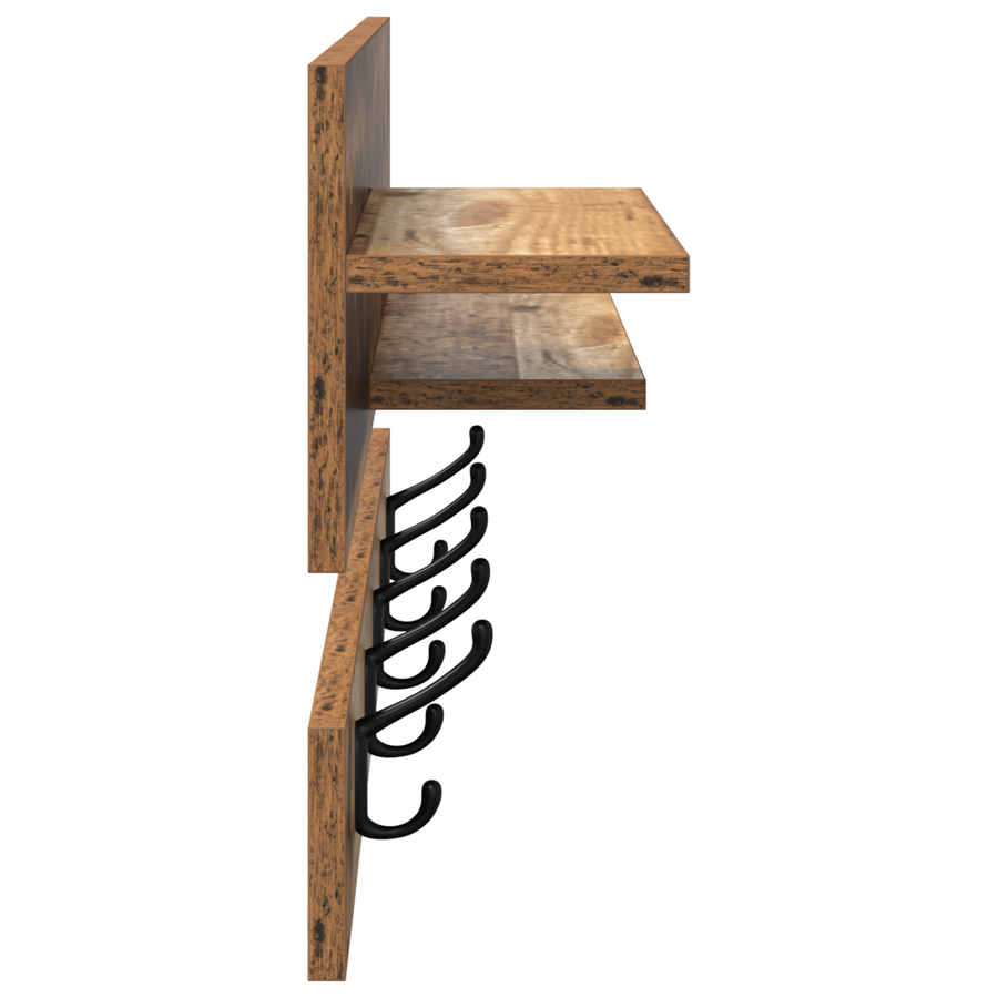 Wandgemonteerde kapstok Oud hout 90 x 15 x 36 cm Bewerkt hout