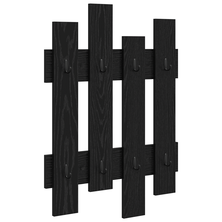 Wandgemonteerde kapstok Zwart eiken 60 x 3 x 82 cm Bewerkt hout