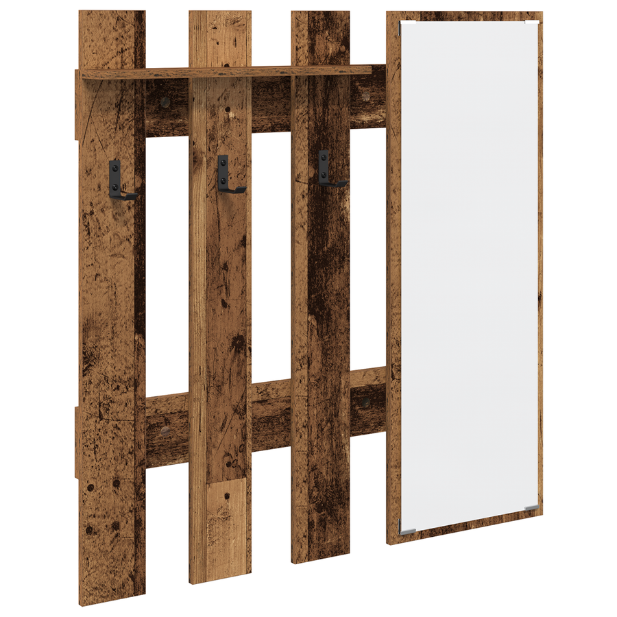 Wandgemonteerde kapstok met opslag met spiegel Oude hout 100 x 10 x 100 cm