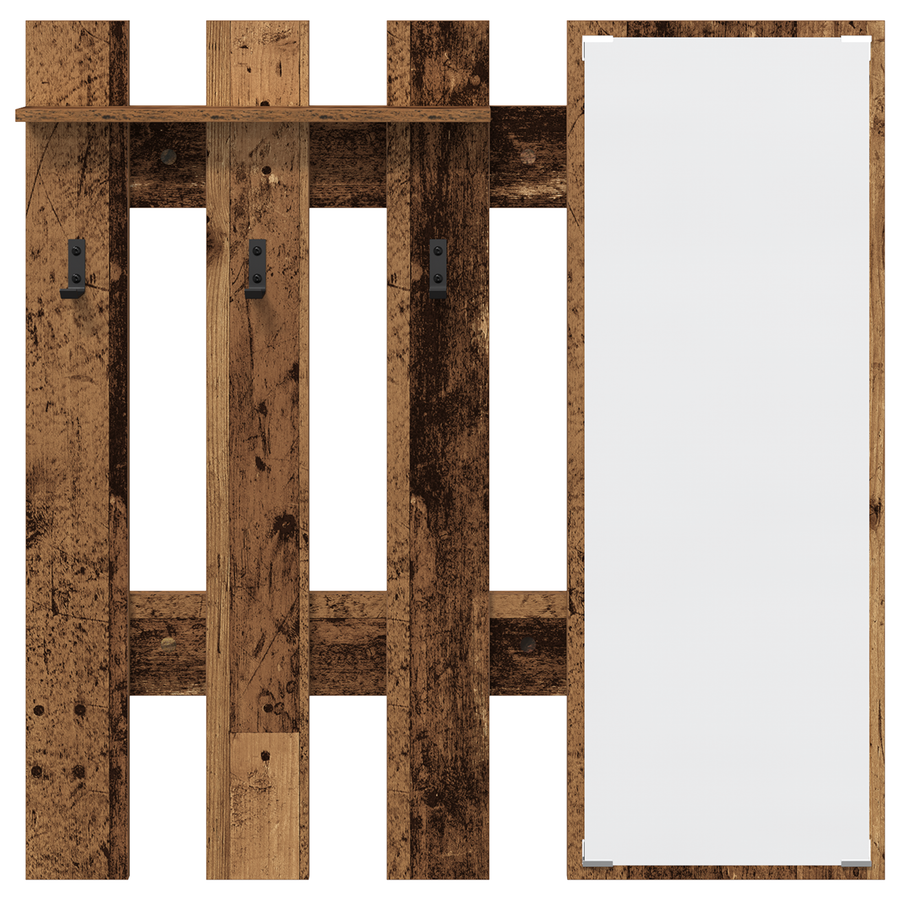 Wandgemonteerde kapstok met opslag met spiegel Oude hout 100 x 10 x 100 cm