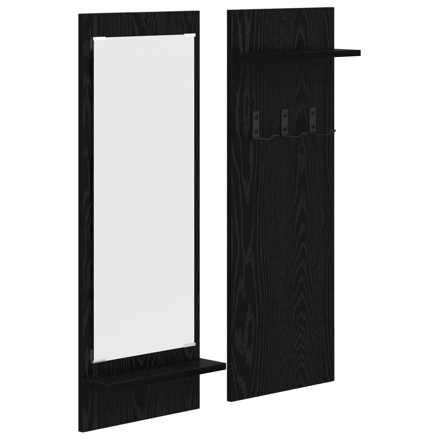 Wandgemonteerde kapstok met plank met opslag met spiegel Zwart eiken 70 x 10 x 90 cm