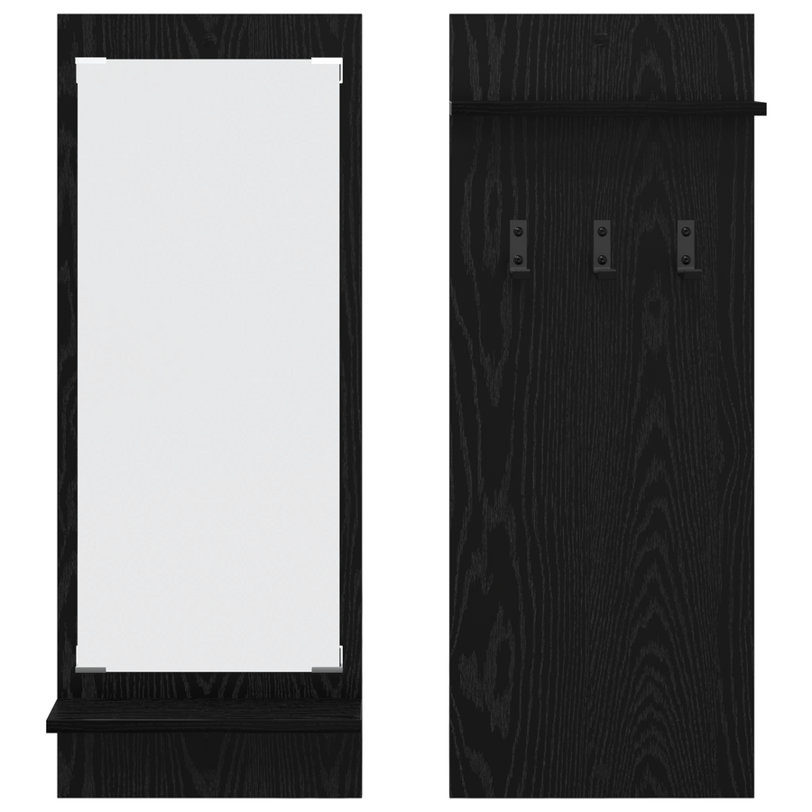 Wandgemonteerde kapstok met plank met opslag met spiegel Zwart eiken 70 x 10 x 90 cm