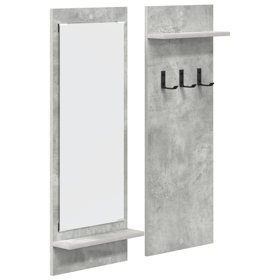 Wandgemonteerde kapstok met plank met opslag met spiegel Beton grijs 70 x 10 x 90 cm
