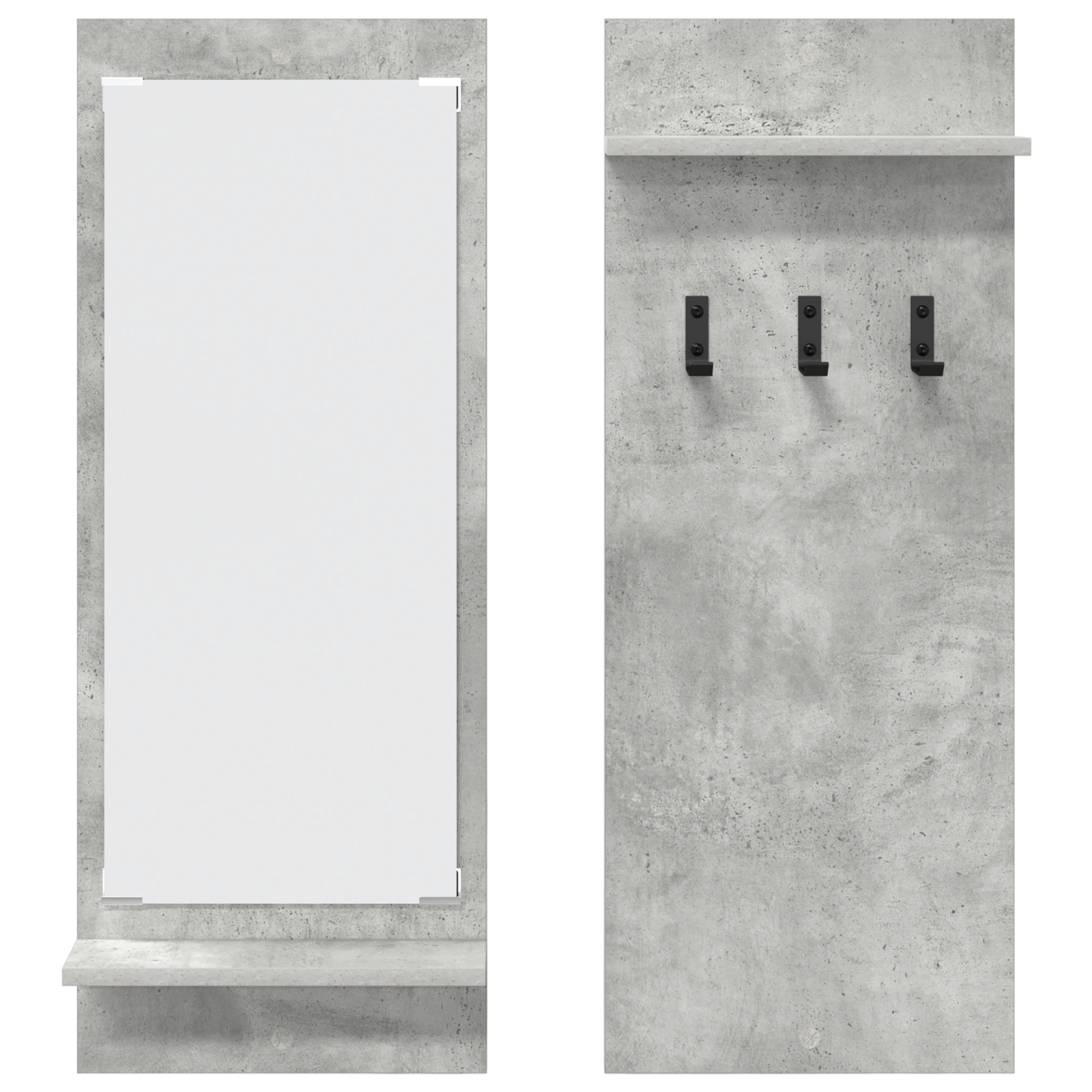 Wandgemonteerde kapstok met plank met opslag met spiegel Beton grijs 70 x 10 x 90 cm