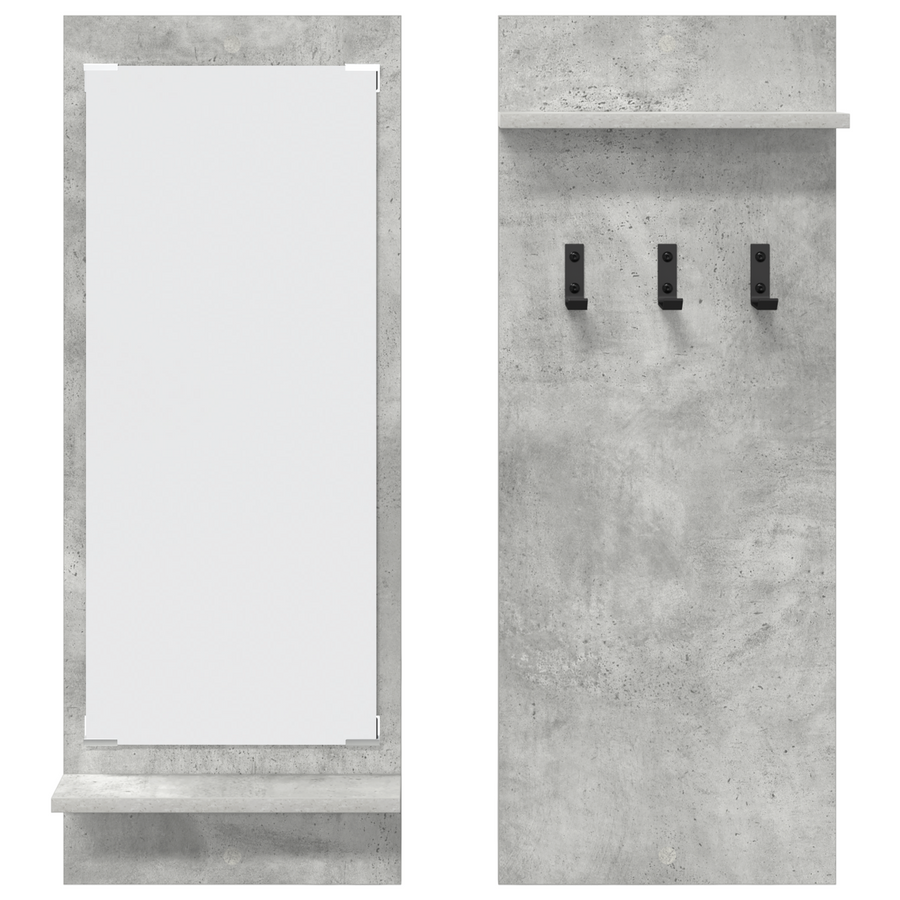 Wandgemonteerde kapstok met plank met opslag met spiegel Beton grijs 70 x 10 x 90 cm