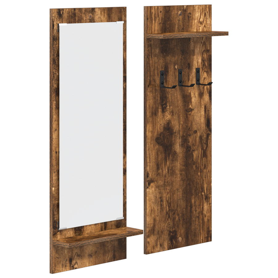 Wandgemonteerde kapstok met plank Gerookt eiken 70 x 10 x 90 cm