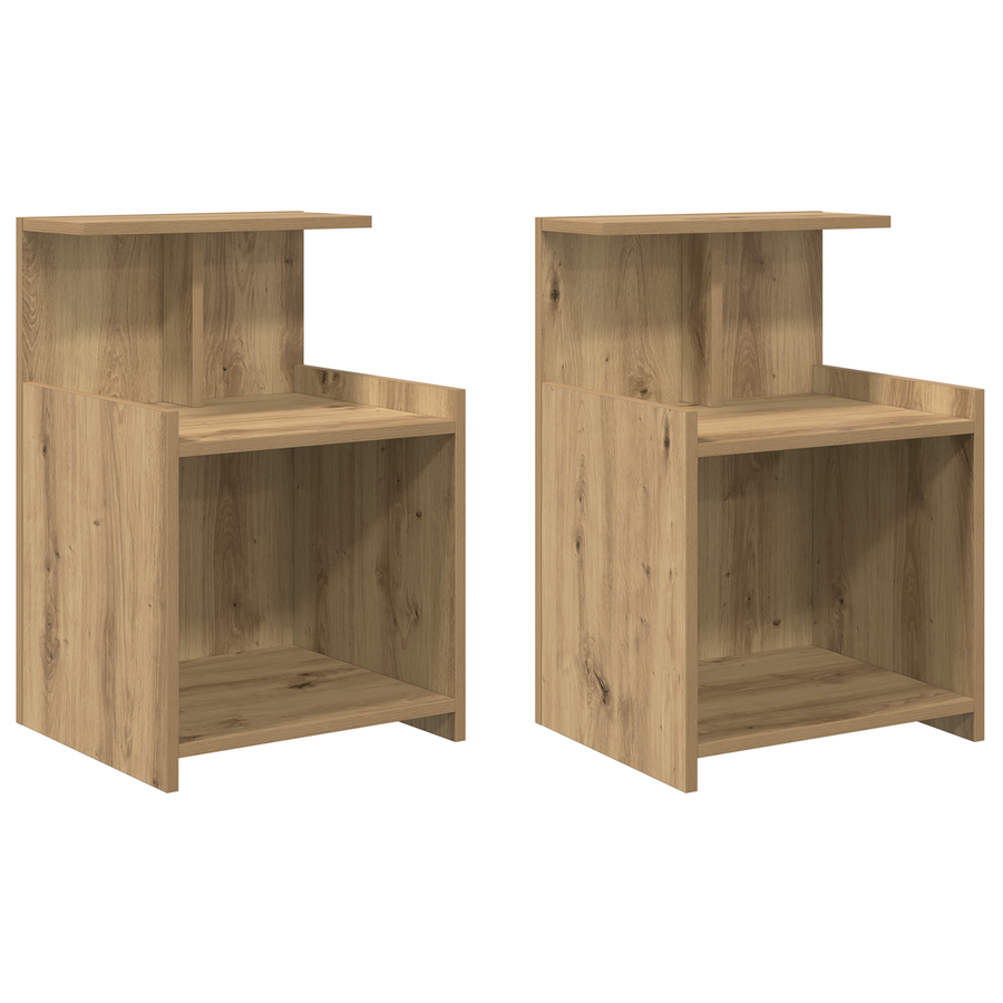 Bedkasten 2 stuks Ambachtelijk Eiken 40x35x60 cm Bewerkt Hout