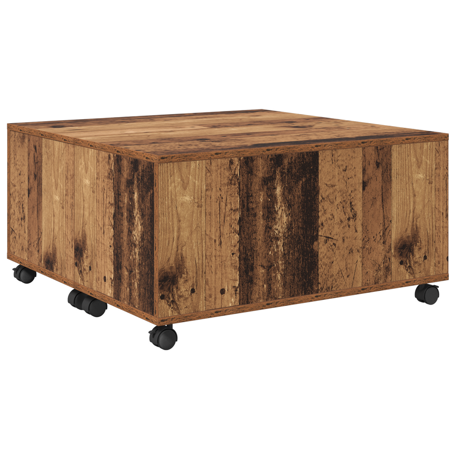 Salontafel met wiel met opslag Oude hout 75 x 75 x 38 cm Bewerkt hout