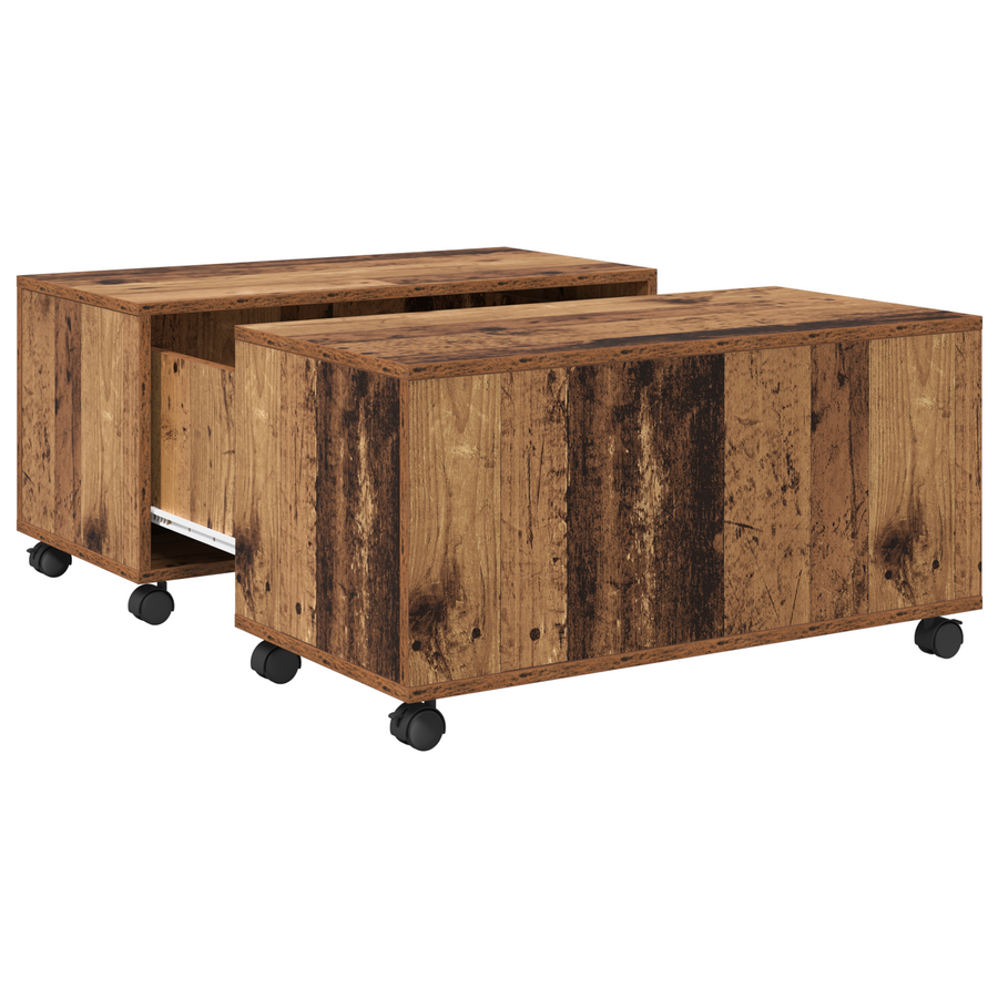 Salontafel met wiel met opslag Oude hout 75 x 75 x 38 cm Bewerkt hout
