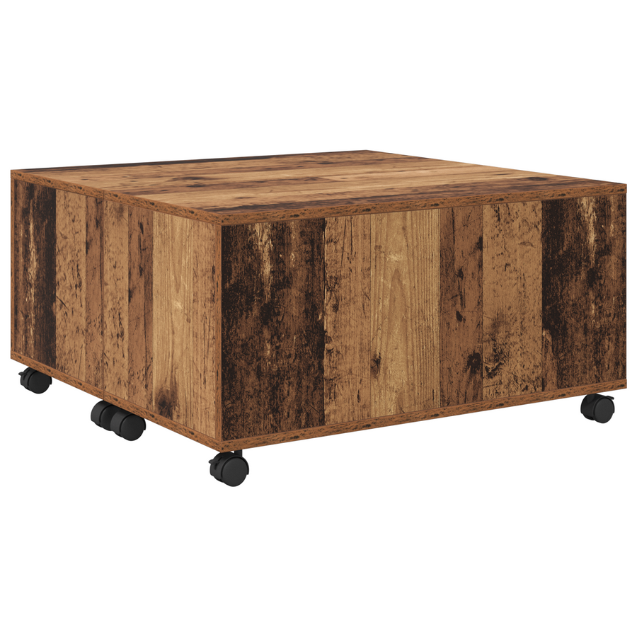 Salontafel met wiel met opslag Oude hout 75 x 75 x 38 cm Bewerkt hout
