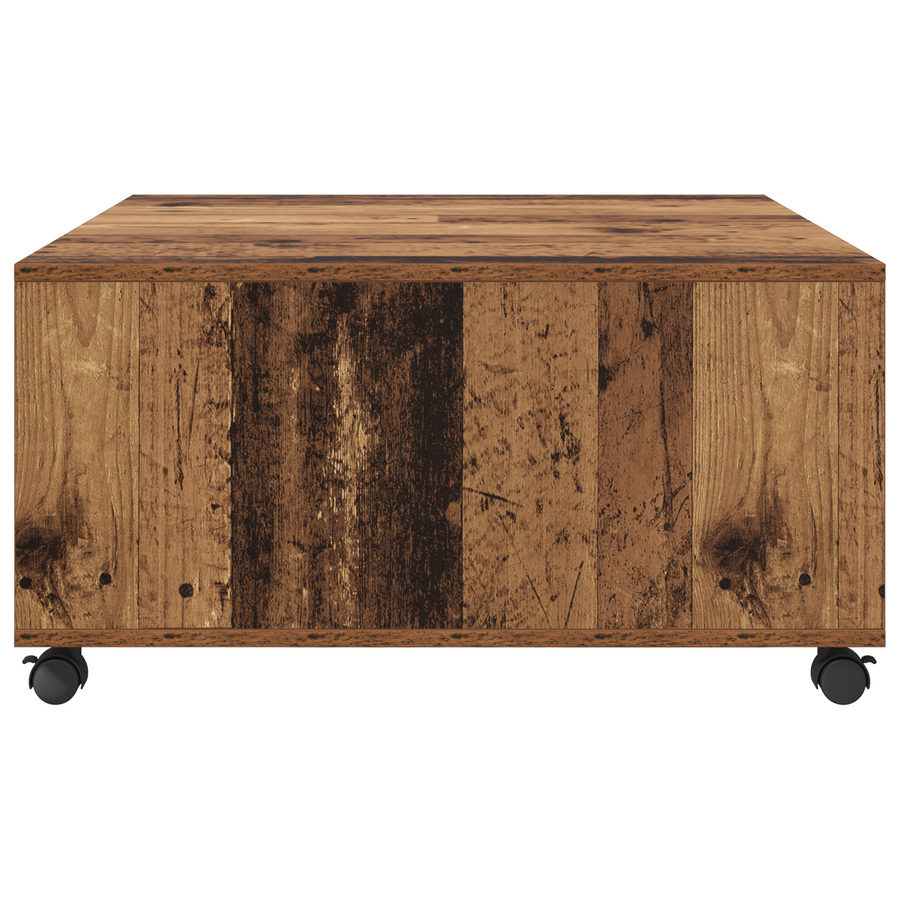 Salontafel met wiel met opslag Oude hout 75 x 75 x 38 cm Bewerkt hout