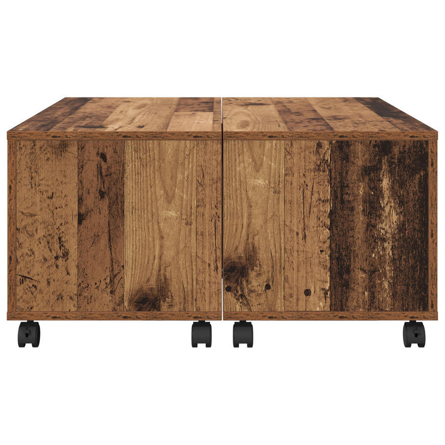 Salontafel met wiel met opslag Oude hout 75 x 75 x 38 cm Bewerkt hout