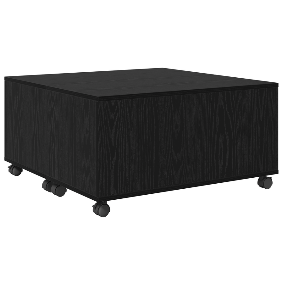 Salontafel met wiel met opslag Zwart eiken 75 x 75 x 38 cm Bewerkt hout