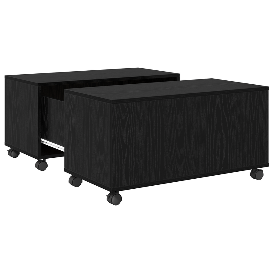 Salontafel met wiel met opslag Zwart eiken 75 x 75 x 38 cm Bewerkt hout